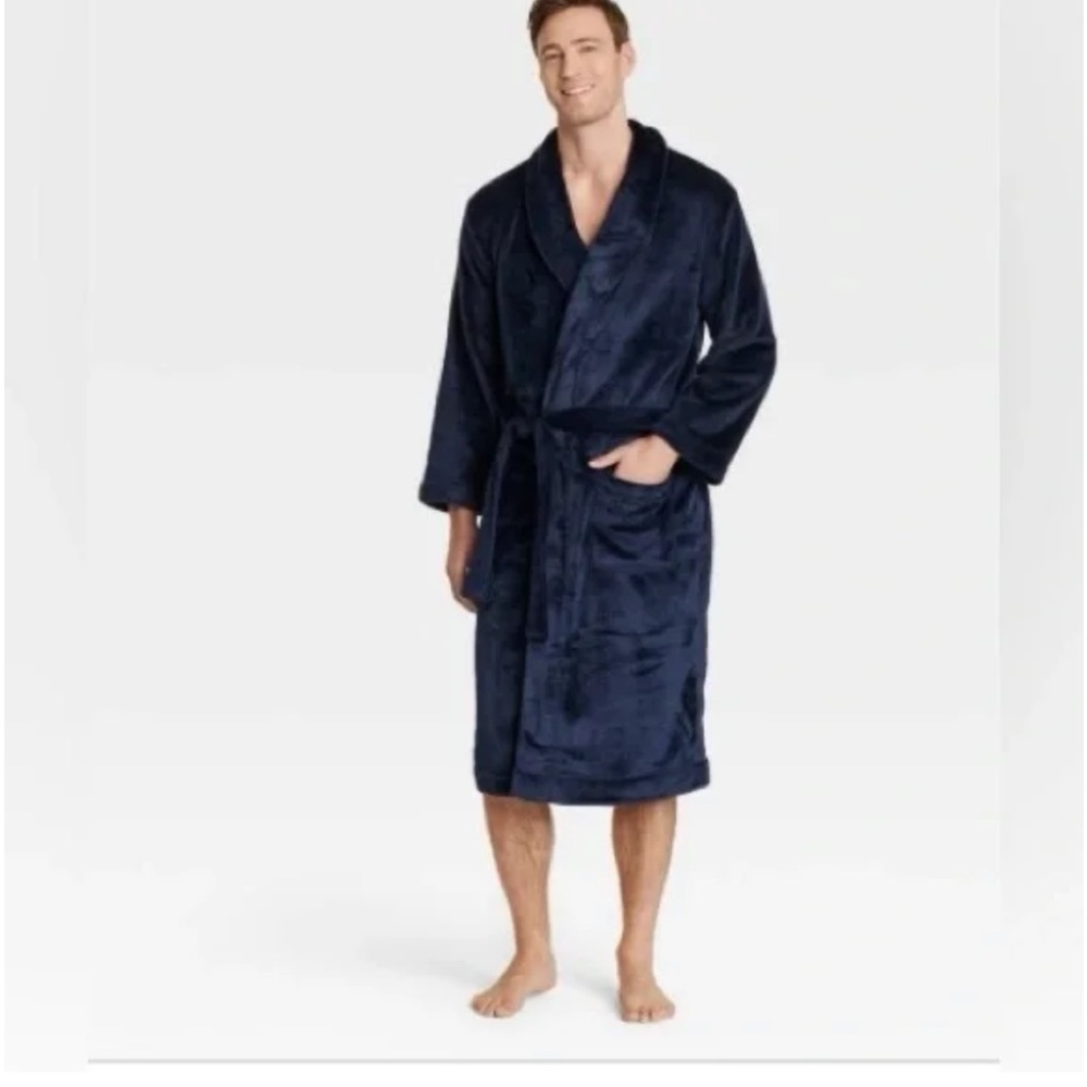 Men's Solid Plush Robe - Goodfellow & Co™ Navy Blue S/M